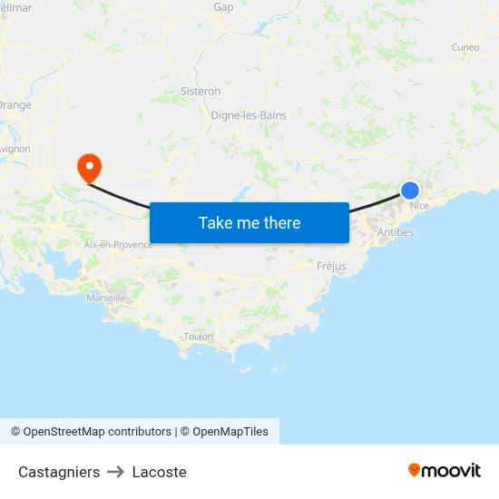 Castagniers to Lacoste map
