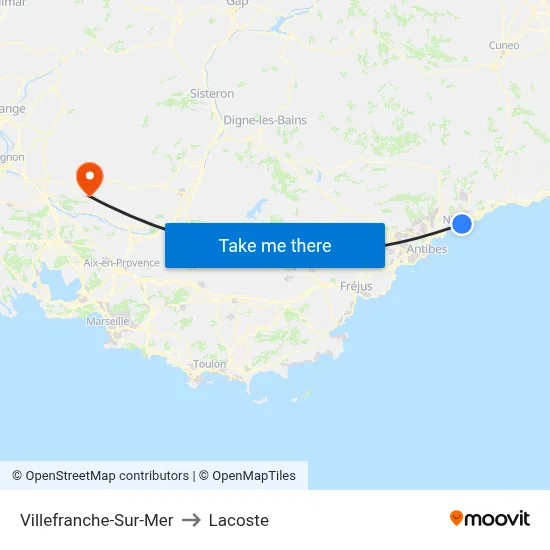 Villefranche-Sur-Mer to Lacoste map
