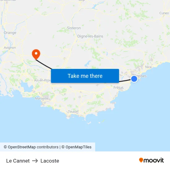 Le Cannet to Lacoste map