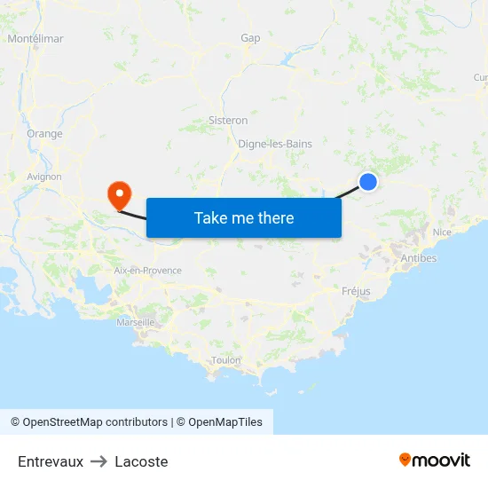Entrevaux to Lacoste map