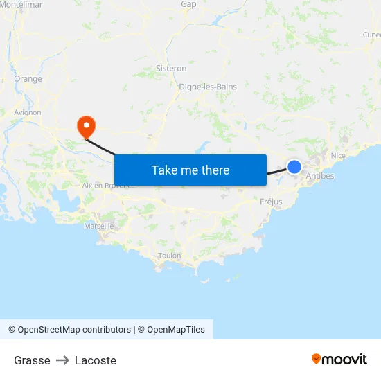 Grasse to Lacoste map