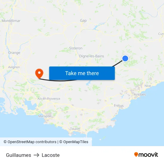Guillaumes to Lacoste map