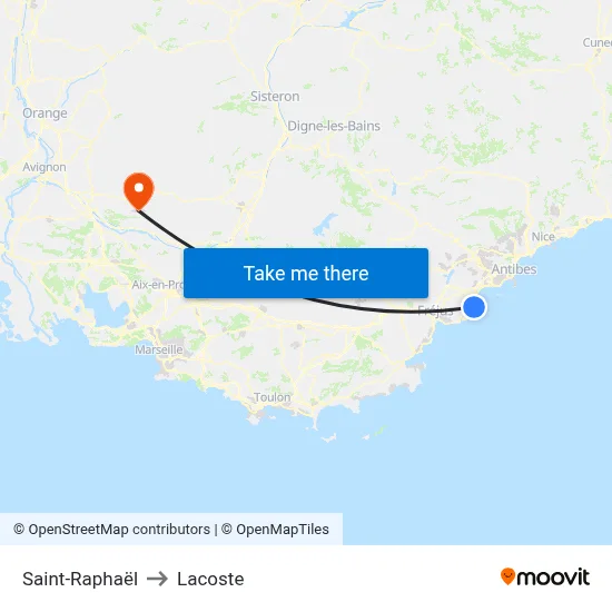 Saint-Raphaël to Lacoste map