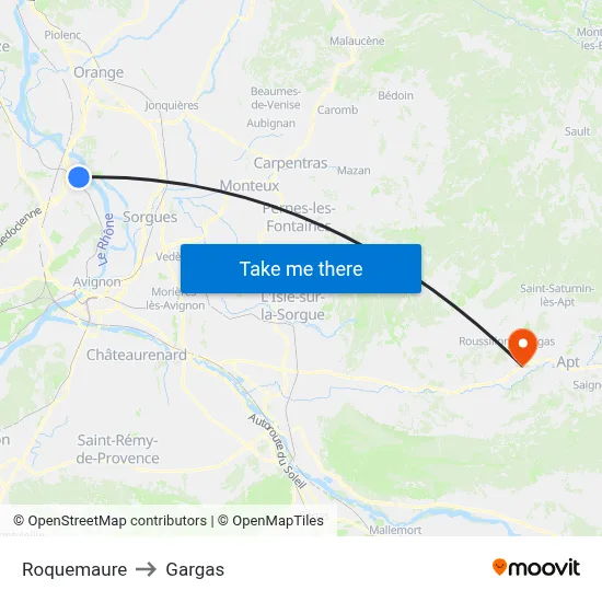 Roquemaure to Gargas map