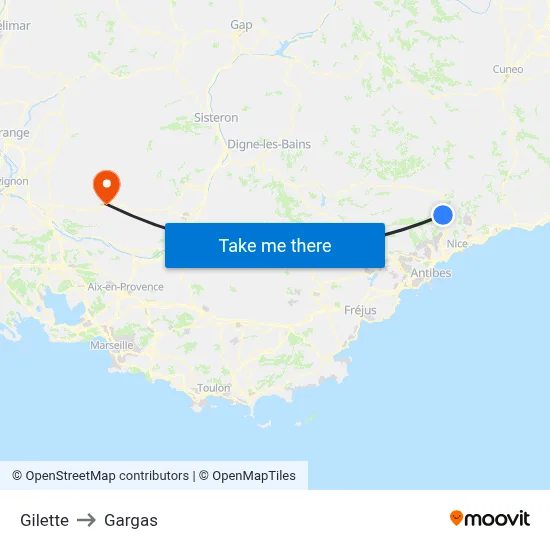Gilette to Gargas map