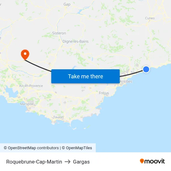 Roquebrune-Cap-Martin to Gargas map