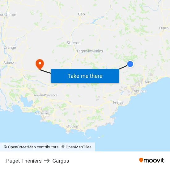 Puget-Théniers to Gargas map