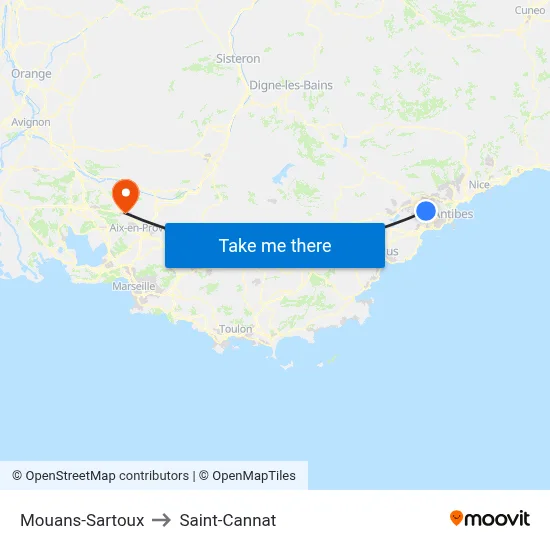 Mouans-Sartoux to Saint-Cannat map