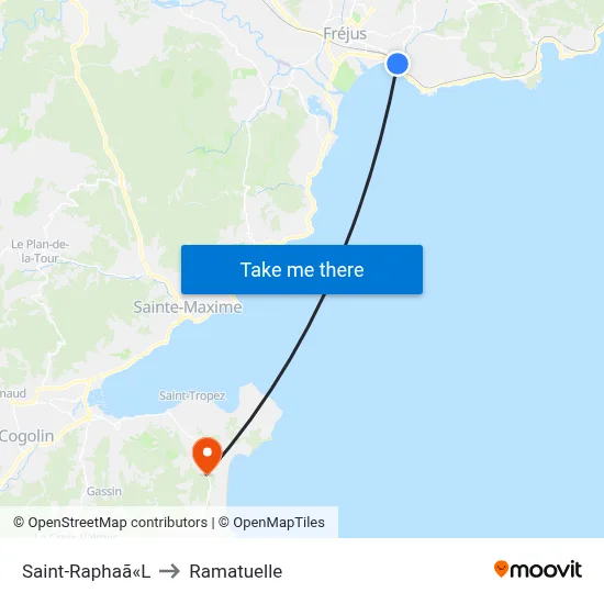 Saint-Raphaã«L to Ramatuelle map