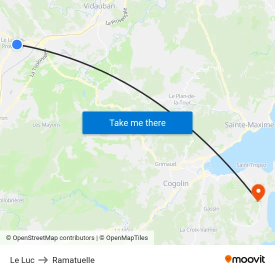 Le Luc to Ramatuelle map