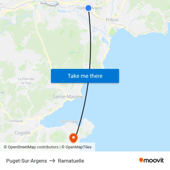 Puget-Sur-Argens to Ramatuelle map