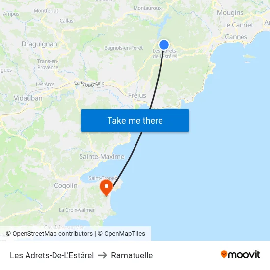 Les Adrets-De-L'Estérel to Ramatuelle map