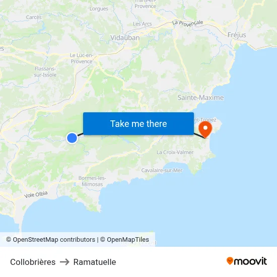 Collobrières to Ramatuelle map
