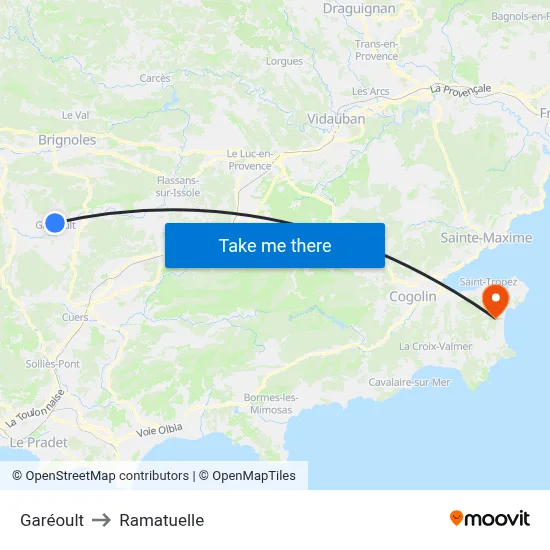 Garéoult to Ramatuelle map