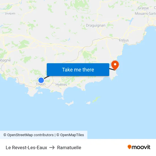 Le Revest-Les-Eaux to Ramatuelle map