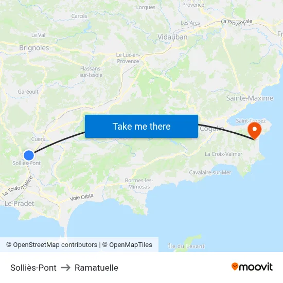 Solliès-Pont to Ramatuelle map