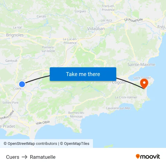 Cuers to Ramatuelle map