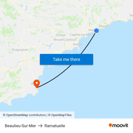 Beaulieu-Sur-Mer to Ramatuelle map