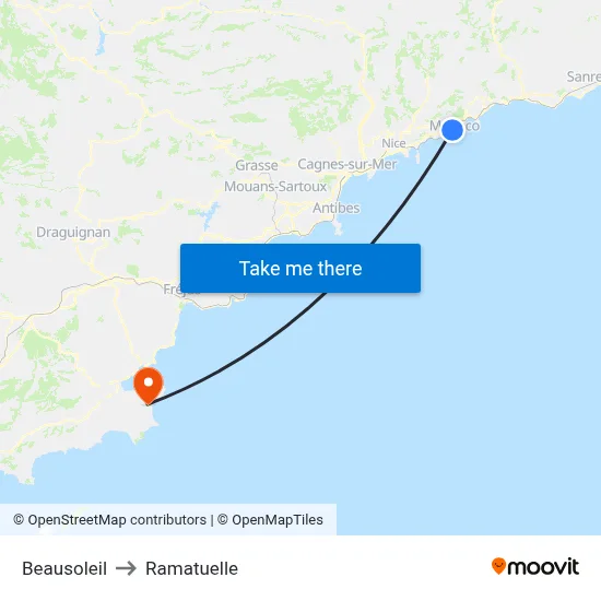 Beausoleil to Ramatuelle map
