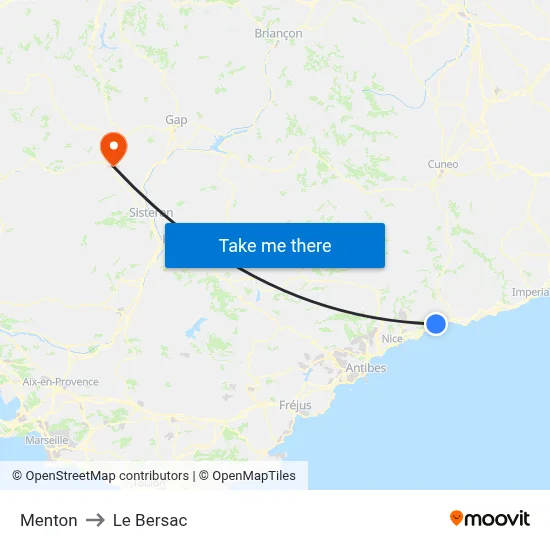 Menton to Le Bersac map
