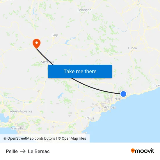 Peille to Le Bersac map
