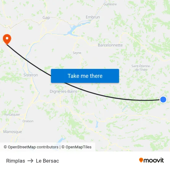 Rimplas to Le Bersac map