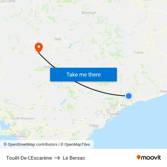 Touët-De-L'Escarène to Le Bersac map