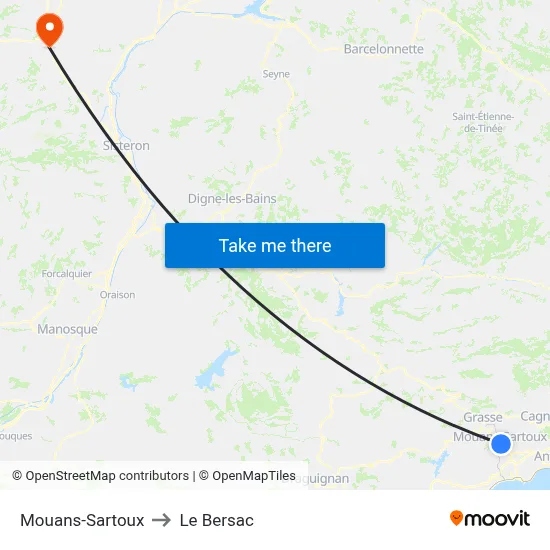 Mouans-Sartoux to Le Bersac map
