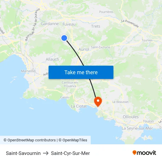 Saint-Savournin to Saint-Cyr-Sur-Mer map