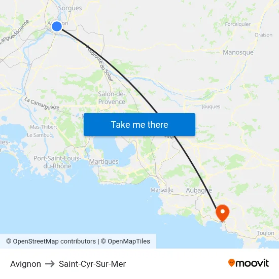 Avignon to Saint-Cyr-Sur-Mer map