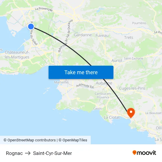 Rognac to Saint-Cyr-Sur-Mer map