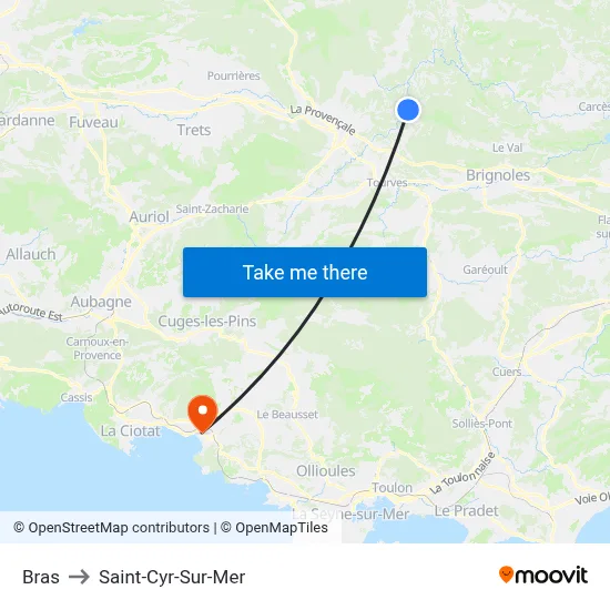 Bras to Saint-Cyr-Sur-Mer map