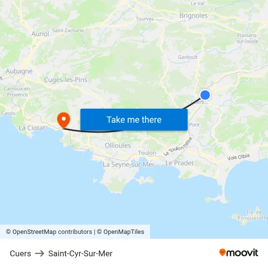 Cuers to Saint-Cyr-Sur-Mer map