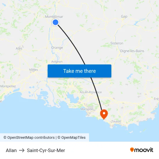 Allan to Saint-Cyr-Sur-Mer map