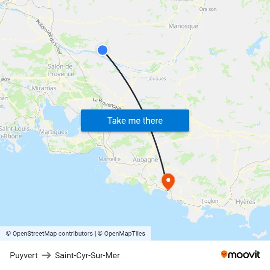 Puyvert to Saint-Cyr-Sur-Mer map