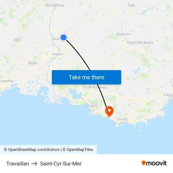 Travaillan to Saint-Cyr-Sur-Mer map