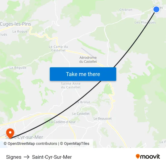 Signes to Saint-Cyr-Sur-Mer map
