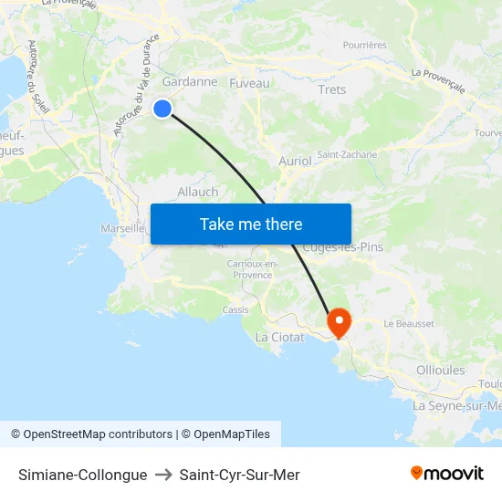 Simiane-Collongue to Saint-Cyr-Sur-Mer map