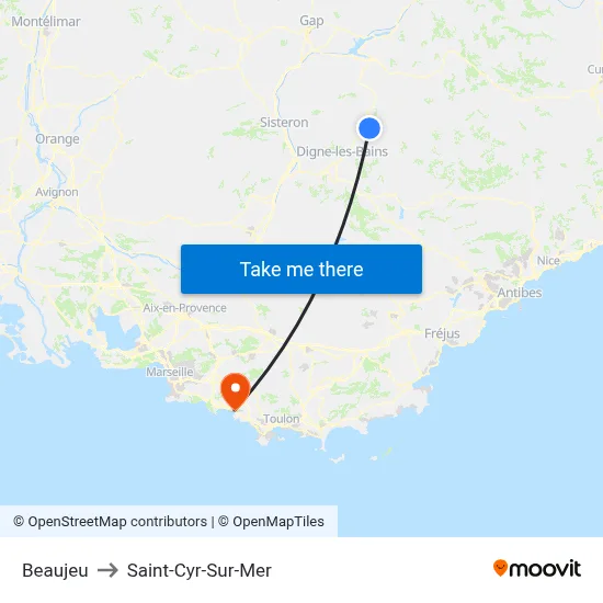 Beaujeu to Saint-Cyr-Sur-Mer map