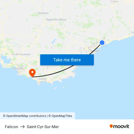 Falicon to Saint-Cyr-Sur-Mer map