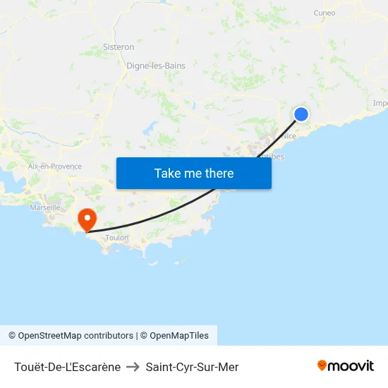 Touët-De-L'Escarène to Saint-Cyr-Sur-Mer map