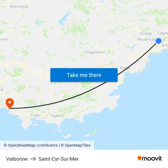 Valbonne to Saint-Cyr-Sur-Mer map