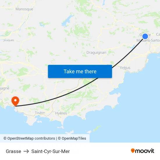 Grasse to Saint-Cyr-Sur-Mer map