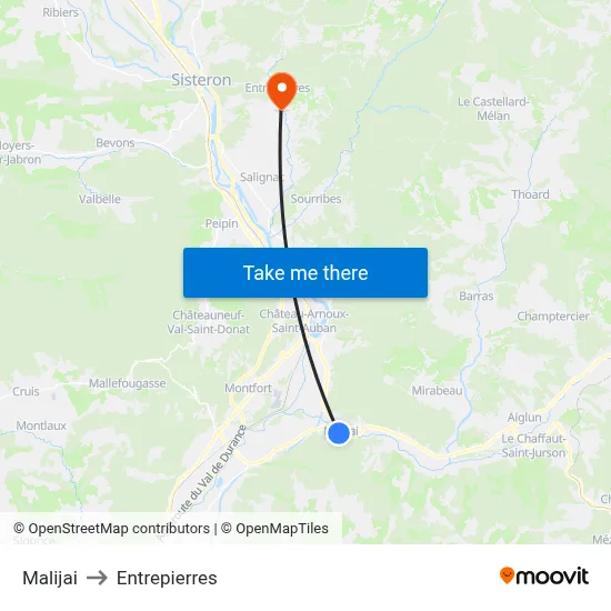 Malijai to Entrepierres map