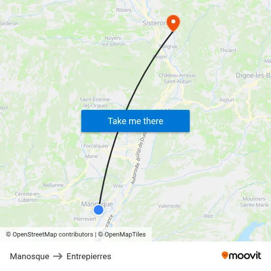 Manosque to Entrepierres map