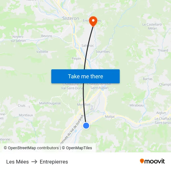 Les Mées to Entrepierres map