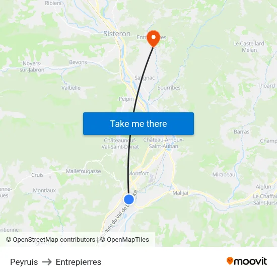 Peyruis to Entrepierres map