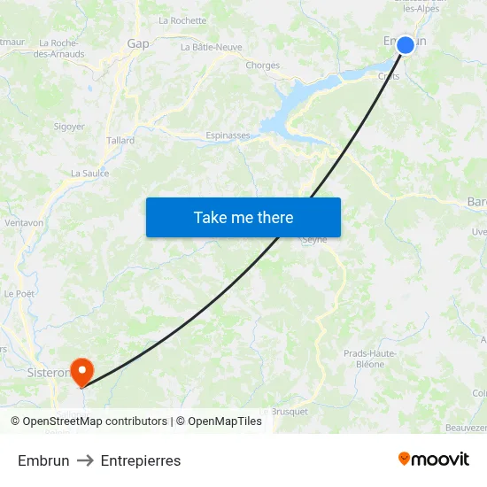 Embrun to Entrepierres map