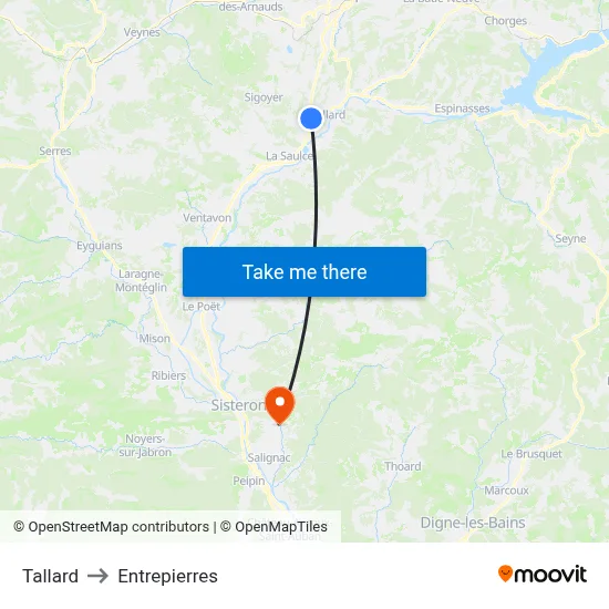 Tallard to Entrepierres map
