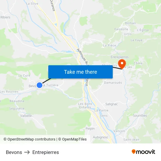 Bevons to Entrepierres map